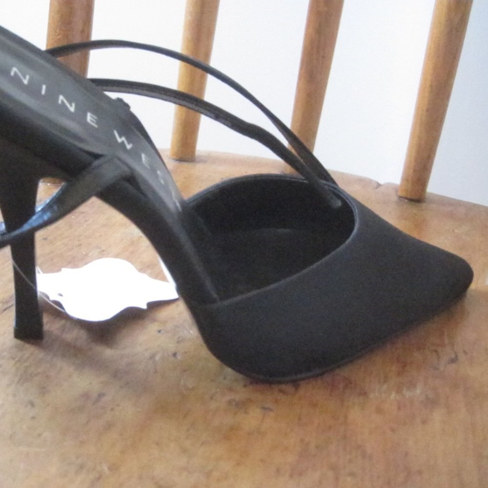 Black Matte Satin Nine West Heels, Sz. 10M